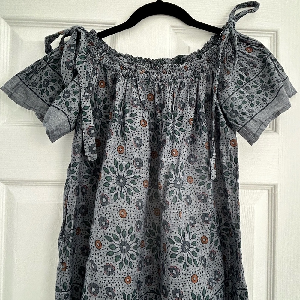 LOFT Off Shoulder Floral Blouse with Green and Orange Accents